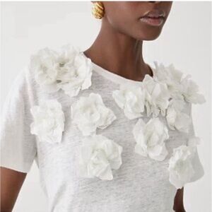 J. Crew White Floral Appliqué Short Sleeve Top